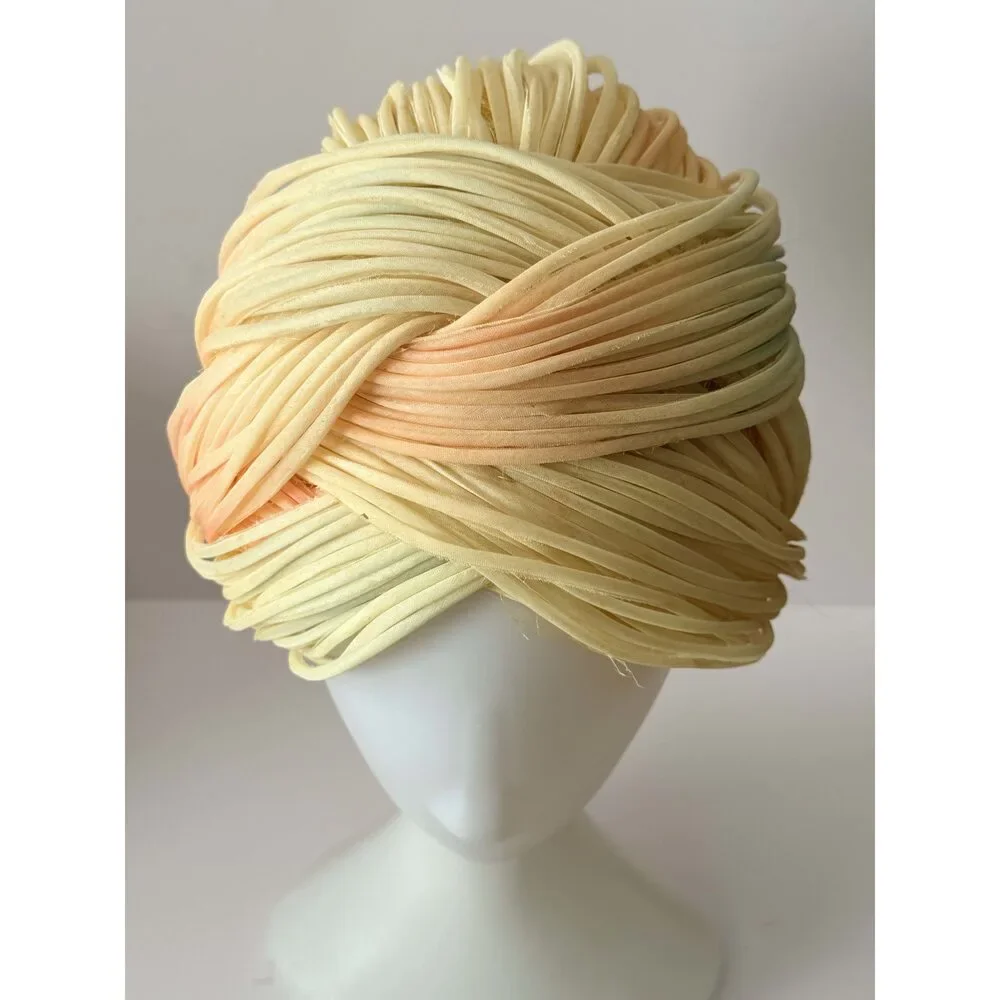 Vintage 1950s Christian Dior Chapeaux Silk Wrapped Turban Hat – Peach Ivory Cou